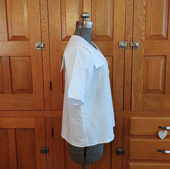 Vintage Karen Scott white embroidered sailor statement collar short sleeve top - Picture 5 of 11